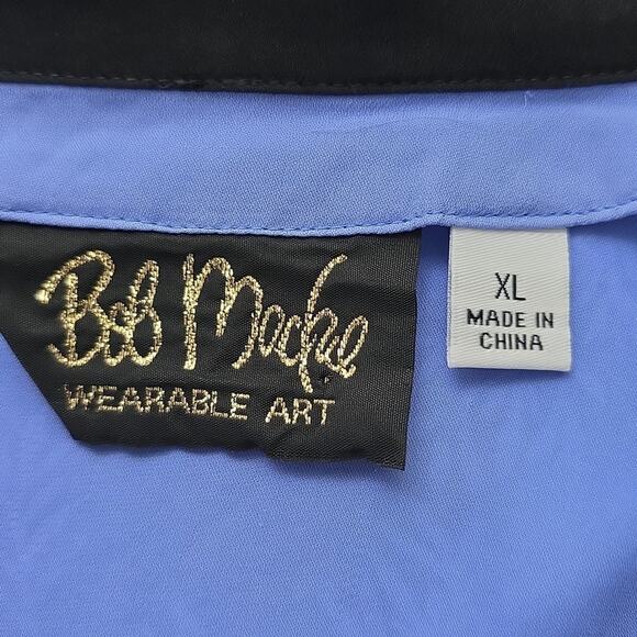 Bob Mackie Art To Wear Womens Sz XL 100% Silk Blue and Black Button Down Top - Picture 4 of 15